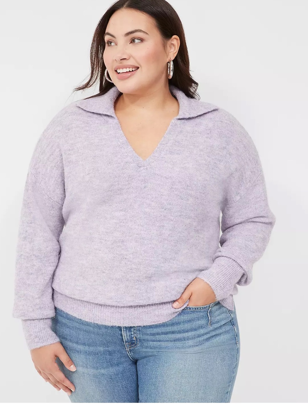 Lane Bryant‎ Women's Collared V-Neck Polo Sweater Purple Polyester Blend Cozy